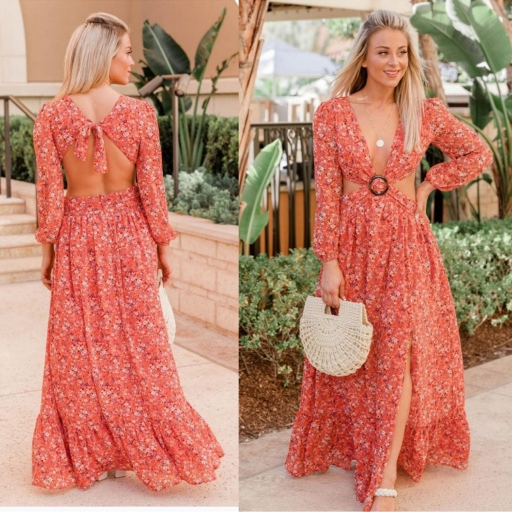 Pink Lily Depend On You Floral Cutout Maxi Dress |Size Small|